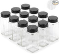 Glass Spice Jars and Black Stainless Steel Lids (12 x 4oz) Spice Containers with Shaker Inserts - Add-On Pack Without Labels or Accessories