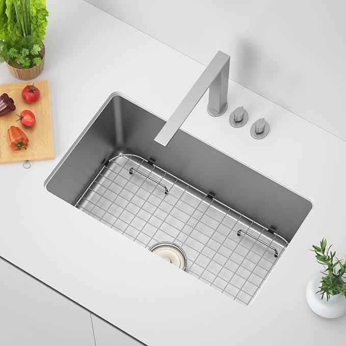 Sink Protector Grid 26-1/16" x 14-1/16", Rear Drain with Corner Radius 3-1/2", 304 Stainless Steel Material - Rear Drain