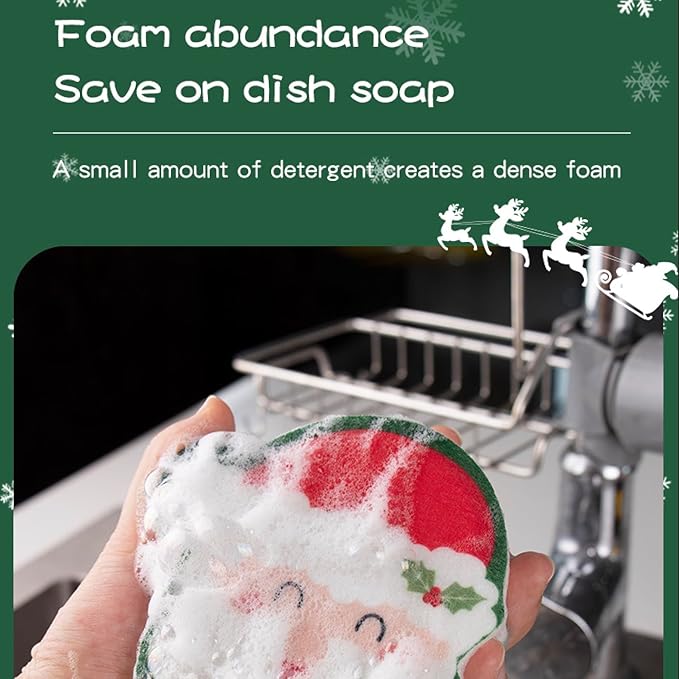 Cartoon Christmas Kitchen Sponges Reusable, Dish Sponge for Washing Dishes,Heavy Duty Scrub Sponge,Double-Side Design, Durable & Long-Lasting with Hign Density Sponge,4pack (Christmas sponges)