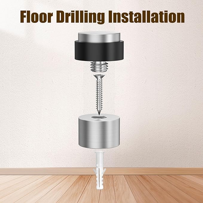 2 Pack Silver Brushed Finish Door Stoppers for Floor Mounting， Door Stopper Heavy Duty，304 Stainless Steel Cylindrical Made with Rubber Bumper，Floor Mount Door Holder Keep Door Open