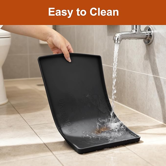 Extra Thick Silicone Mat Waterproof with Raised Edge 19” x 12”, BPA Free Non-Slip Dog & Cat Food Mat, Feeding Mat for Food and Water Bowls, Spill Proof Mat to Protect Floors, Black