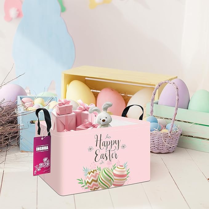 Rectangular Storage Basket Fabric Organizer Bin for Toys,Books,Clothes,Gifts,Pets-Perfect for Home,Office,Nursery,Dorm,Shelf(Rec-Easter egg)