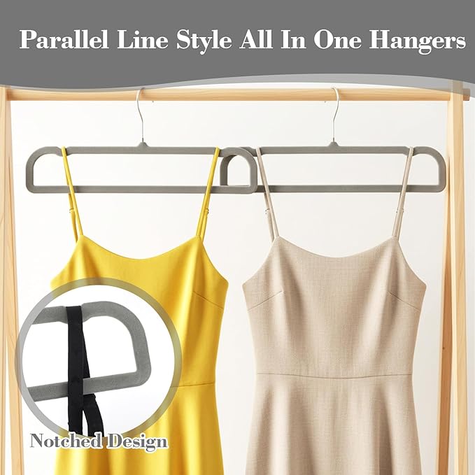 Velvet Pants Hangers Non Slip 20 Pack Plastic Velvet Pant Hangers, Rectangular Slim Velvets Hanger with 10 Hooks for Jean, Bra, Shorts (Grey)