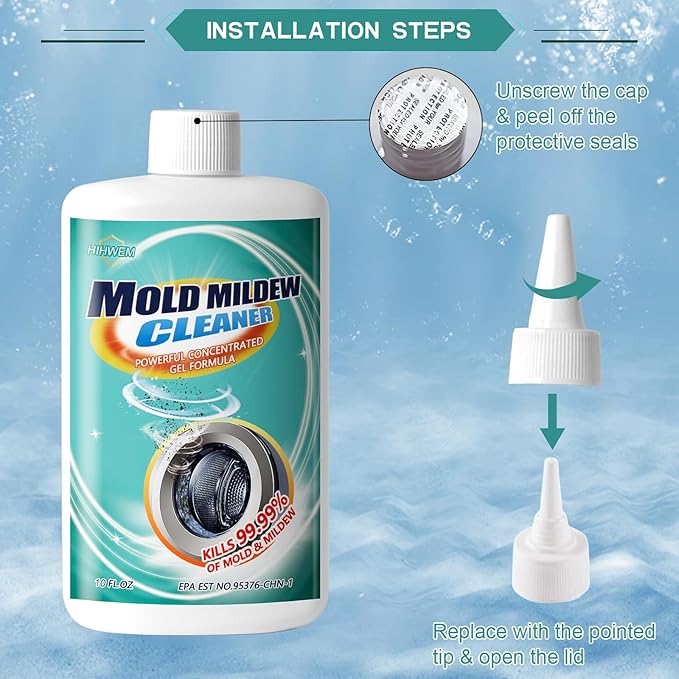 MoldStain Remover Gel, Washing Machine Seal Cleaner for Front Load Washer, Tiles Grout Cleaner Bathroom Cleaning Home Kitchen Sinks Caulk Cleaning, 10 Oz