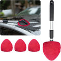 Ziciner Car Windshield Cleaner, Microfiber Auto Cleaning Wiper with Aluminum Extendable Handle and 2 Washable Reusable Cloth Pad Head, Universal Vehicle Interior Exterior Cleaner Kit (Red-Triangle)