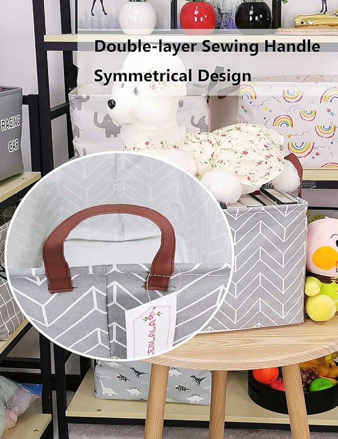 QUEENLALA Rectangular Laundry Hamper/Foldable Nursery Laundry Basket for Organizing/Storage Bin Baskets/Children Toy Office Bedroom/Toy Bin Closet Shelf Baskets（Rec-Grey Wheat）