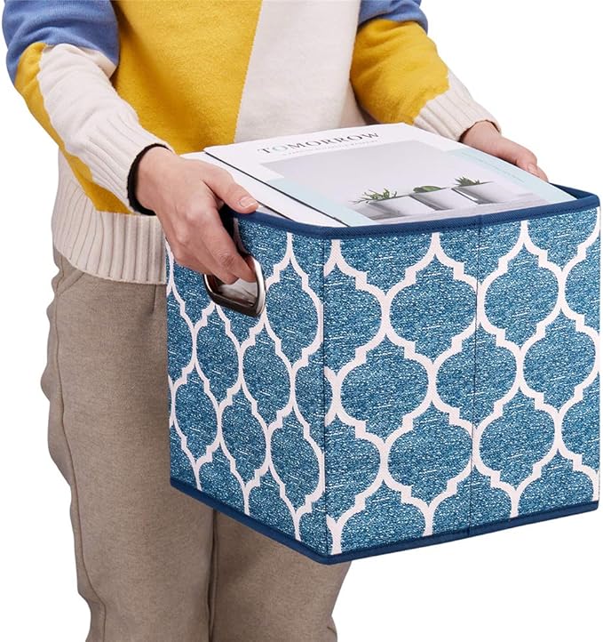 Folding Cube Storage Bins 10.5x10.5 x 11 In Navy Blue Collapsible Cloth Storage Cube Boxes Fabic Cube Baskets Storage Inserts Drawer Organizer Closet ,QY-SC09-3