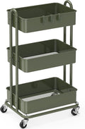 Simple Houseware 3-Tier Heavy Duty Metal Utility Rolling Cart, Army Green