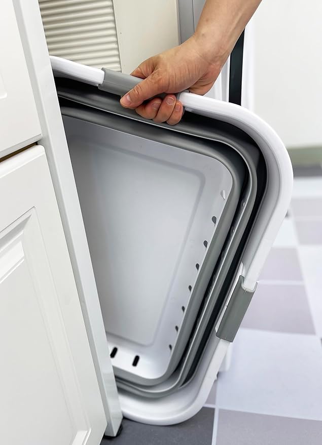 SAMMART 42L (11 gallons) Set of 2 Plastic Foldable Storage Basket/Container - Collapsible, Space Saving and Portable Laundry Hamper, Ideal for Home, Travel, Dorm, and Camping (2, White/Grey)