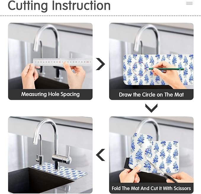 Watercolor Bluebonnets Lavender Herb Kitchen Sink Splash Guard Sink Faucet Mat Faucet Handle Drip Catcher Drain Mats for Kitchen Bathroom Countertop Absorbent Dish Drying Pad 2Pack