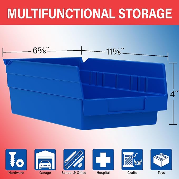 Akro-Mils 30130 Plastic Shelf Bins, Heavy Duty Storage Bins for Garage, Closet, and Drawer Organization, 12-Inch x 6-1/2-Inch x 4-Inch, Green, 12-Pack