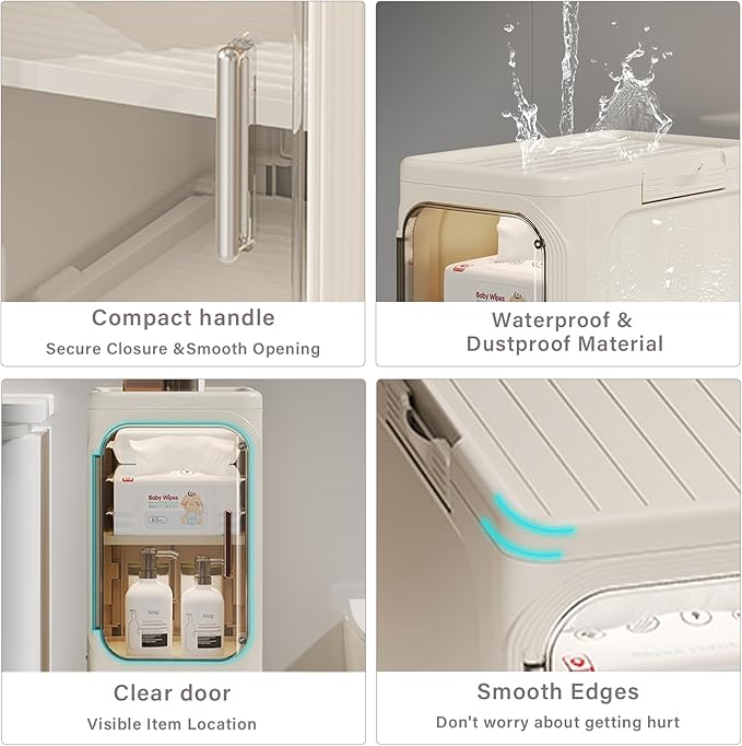 2-Tier Slim Bathroom Storage Cabinet, Narrow Storage Cabinet with Wheels, Adjustable Shelves, Magnetic Doors, Water-Proof, Anti-Tip Skinny Organizer Cabinet for Small Space, Cream White