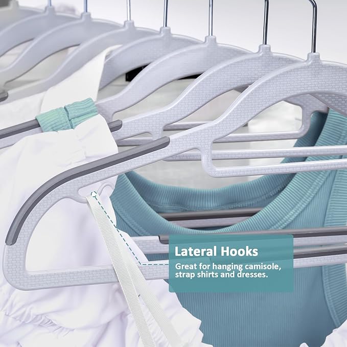 LMTrystFit 50-Pack Plastic Clothes Hangers, Space Saver, Non Slip, 360° Swivel Hook, 0.2 Inches Slim, Sturdy Heavy Duty Coat, Durable Hangers for Suits, Light and Dark Gray