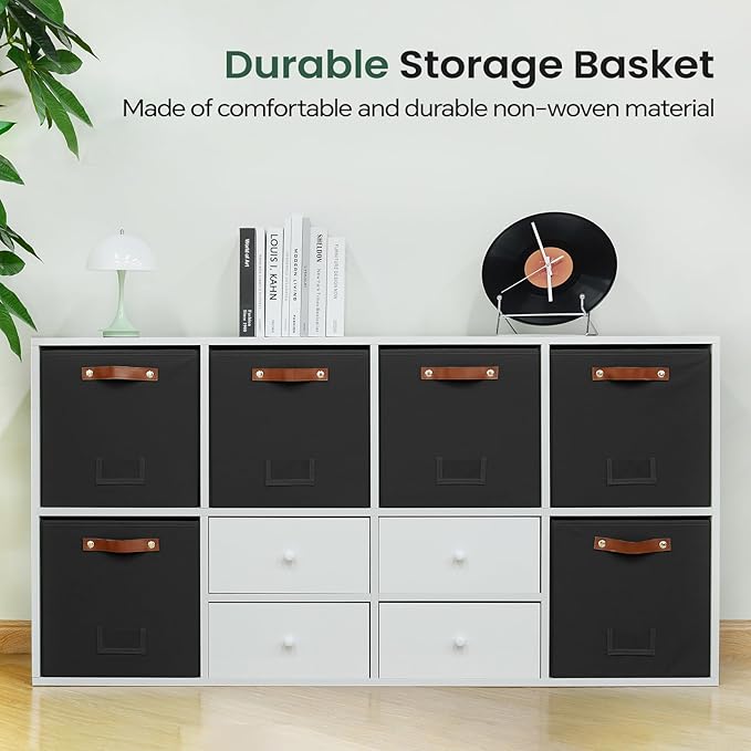 6-Pack Storage Cubes with Handles & Label Holders Basket, Closet Cube Home Organizer Bins(Black, 13 x 13 x 13 inch)