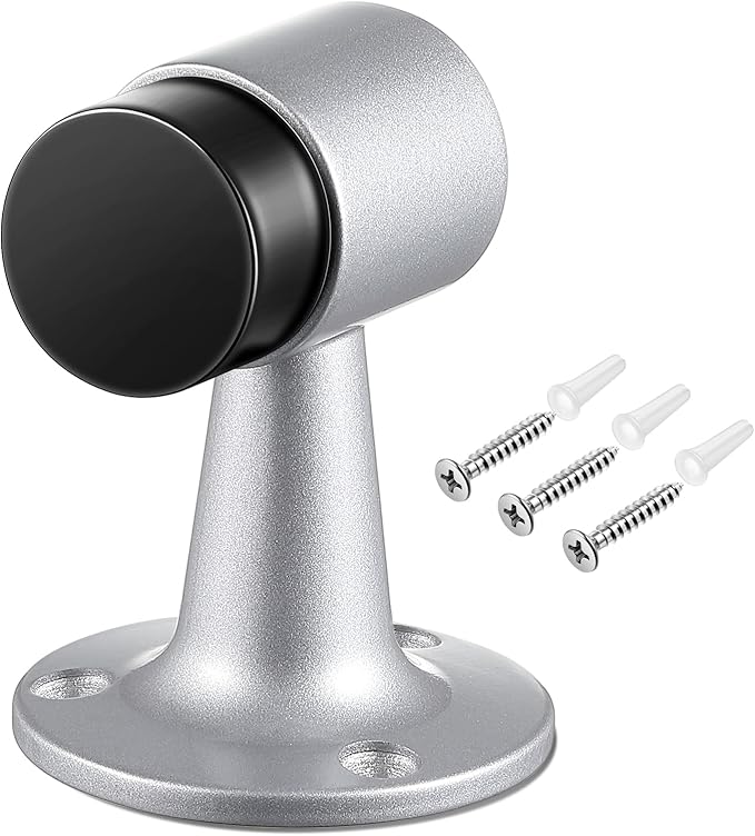 1 Pack Heavy Duty Floor Mounted Door Stop 3 in Aluminum Commercial Grade Door Stopper with Rubber Bumper & Stainless Steel Screws (Sliver)
