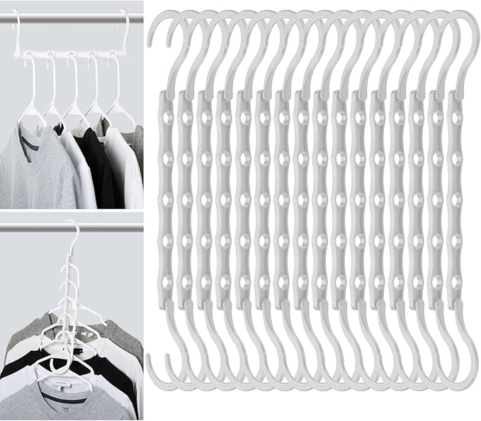 Mr. Pen- Space Saving Hangers for Clothes, 16 pcs, White, Plastic Multi Clothes Hangers Space Saving, 5 Slots, 360° Rotating Hooks
