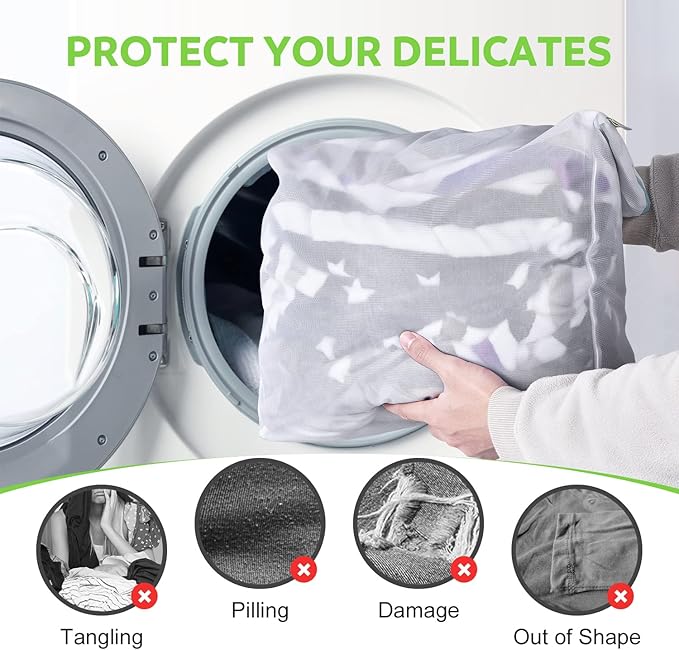 OTraki 2 Pack Mesh Laundry Bag 16x20 inch Wash Bag for Delicates Washing Machine Mesh Bags with Zipper Handle Home Travel Dorm Laundry Bag for Coat Sweater Don't Drying, Melting 140-176℉,White
