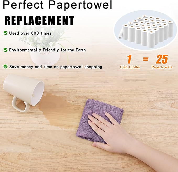 Homaxy 12 Pack Kitchen Cloths Dish Towels (10" x 10", Purple), Super Soft and Absorbent Dish Cloths, Coral Velvet Microfiber Cleaning Cloth, Nonstick Oil Fast Dry Dishcloths