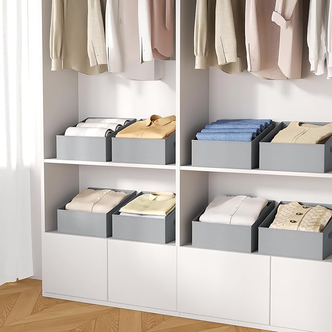 DIMJ Closet Storage Bins 8 Pack - Fabric Trapezoid Closet Organizer Bin, Foldable Storage Baskets for Shelves, Closet Shelf Organizer, Clothing Storage Box for Toys, Books, Towel, Clothes