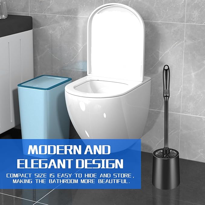 4 Pack Toilet Brush and Holder, Long Handle Toilet Bowl Brush, Deep Cleaning for Bathroom Toilets, Drip-Proof, Easy to Assemble, Black