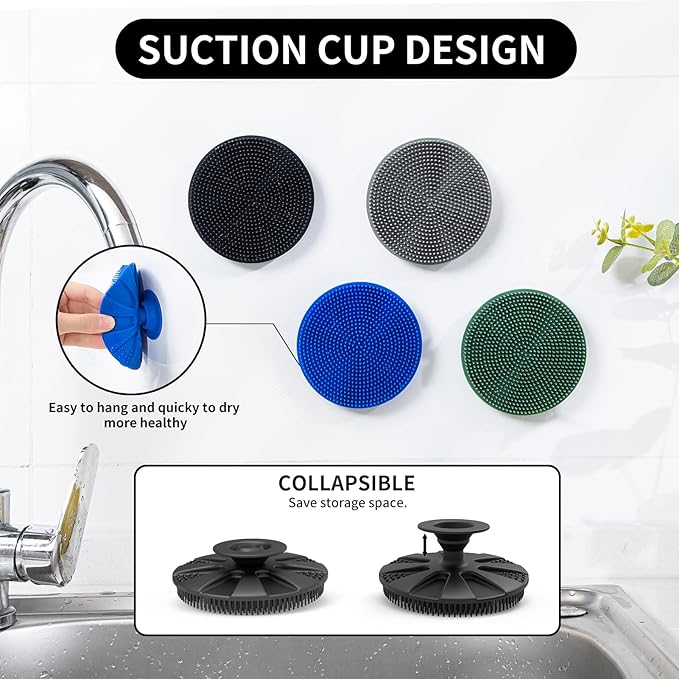 Silicone Sponge, BEAUTAIL Non-Scratch Scrub Sponges for Washing Dishes, Kitchen Fruit Vegetable Cleaning Brush, Long Lasting and Reusable Dishwashing Scrubber, Suction Up Hang Designed, 1 Pack, Black
