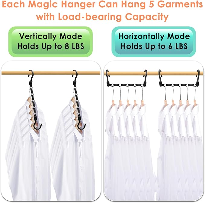 College Dorm Room Essentials, Closet Organizers and Storage, Magic Hangers Space Saving with 360° Swivl Hooks for 120 Clothes, Plastic Clothes Hanger, Organization Home Apartment Essentials, 24 Pack