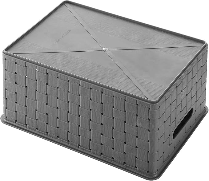 Bekith 9 Pack Woven Plastic Storage Basket, Organizing Pantry Storage Bins for Toys, Accessories, Bedroom, Classrooms, Office, School, 10" L x 7" W x 4.4" H, Grey