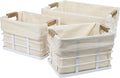 happimess BSK3002B-3SET Callan Vintage Industrial Wire Metal Nesting Storage Baskets with Wood Handles and Fabric Liner for Shelves, Cabinets, Pantry, Countertop, Mesh Open Bin, White (Set of 3)