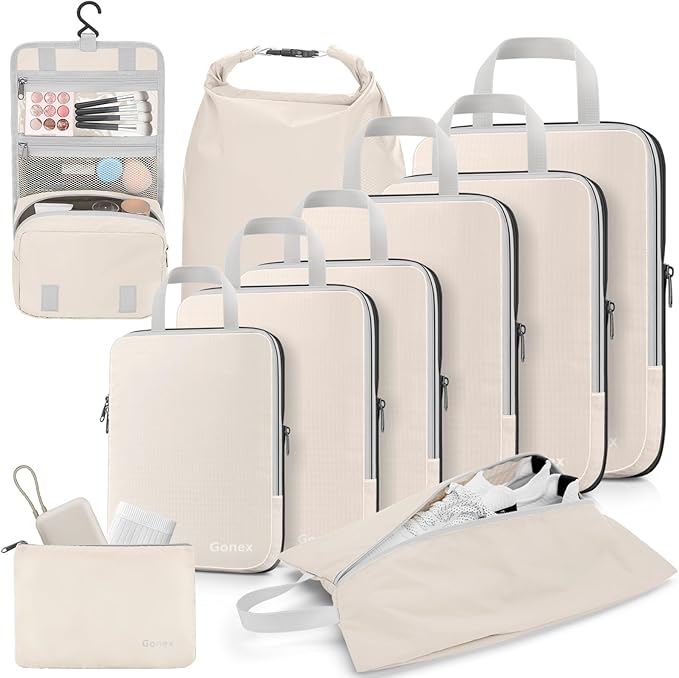 Gonex Compression Packing Cubes, 3pcs/4pcs Expandable Storage Travel Luggage Bags Organizers