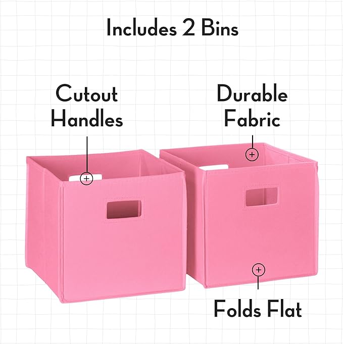 RiverRidge Folding Storage Bins with Handles Pink Cube Storage Organizer for Closet, Bedroom & Playroom - Closet Organizers and Storage Set of 2