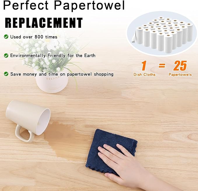 Homaxy 24 Pack Kitchen Dish Cloths (10 x 10 Inches, Navy Blue), Super Soft and Absorbent Coral Velvet Dish Towels, Nonstick Oil Fast Drying Microfiber Cleaning Cloth, No Lint Household Dishcloths