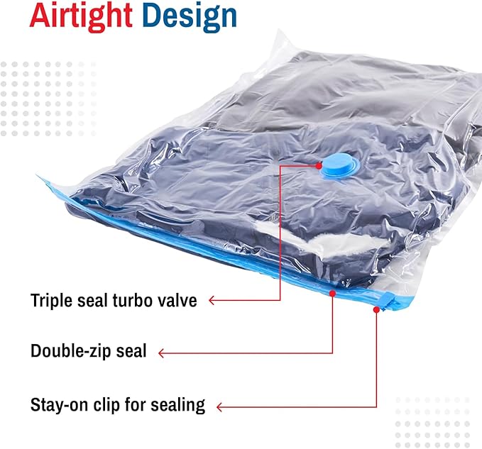 5 Pack Medium Vacuum Storage Bags for Comforters, Blankets & Clothes – Vacuum Sealed Compression Bags with Hand Pump – Space Saver Storage Bags for Bedding, Moving, Travel & Organization