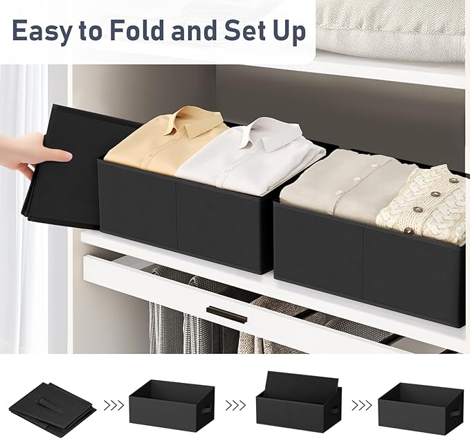 DIMJ Closet Storage Bins 6 Pack - Fabric Storage Baskets for Shelves, Large Clothes Organizers with Handles, Trapezoid Shelf Organization Storage Cubes for Purse, Toys, Books, Towel, Clothes