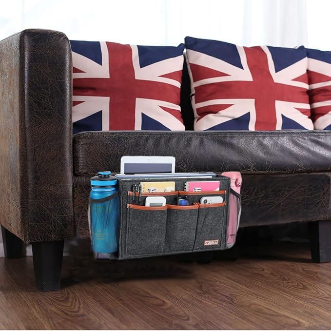 Zafit Bedside Caddy, Large Size Bedside Storage Organizer Bedside Organizer Caddy for Magazine Remotes Phone (13.4'' x 18.1'' Plus Size, Dark Grey)