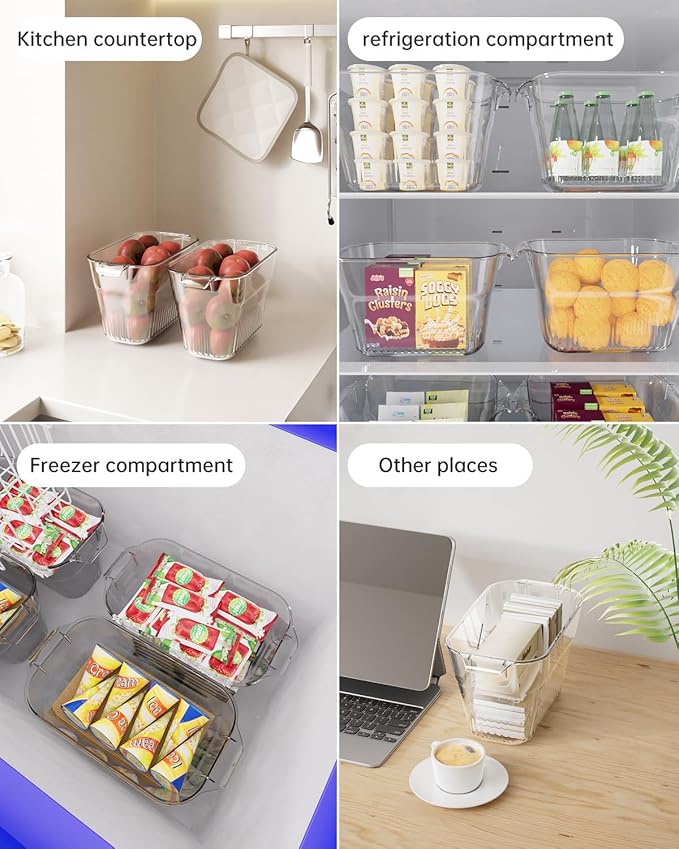 5 Pack PET Fridge Storage Bins with Bamboo Cutting Board | BPA Free Plastic Containers with Handles for Fridge and Freezer Organization