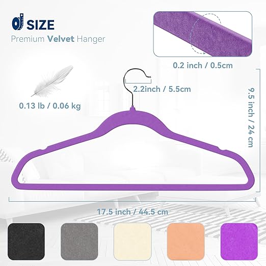 Premium Velvet Hangers 60 Pack, Non Slip Clothes Felt Hanger Heavy Duty for Coat, Premium Slim Space Saving Suit Hangers for Closet Organizer, 360° Rotating Silver Hook