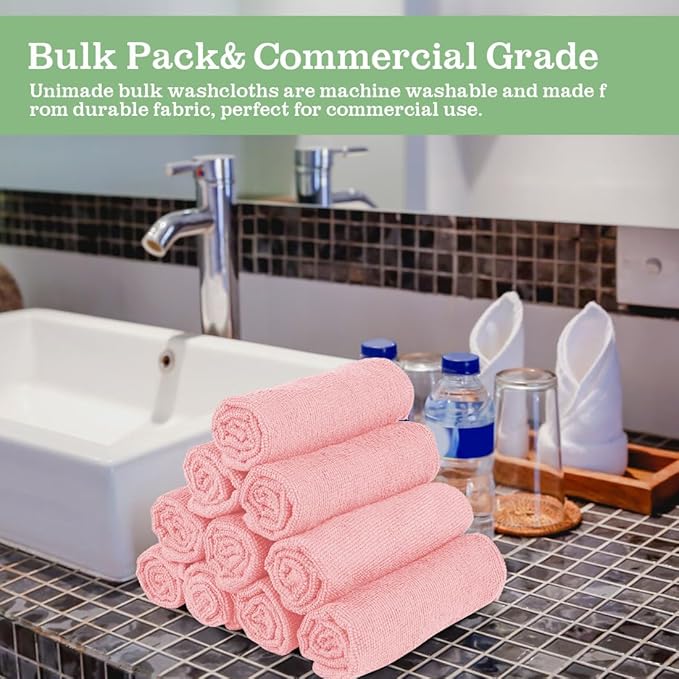 Washcloths - 20 Pack - Face Towels (12" x 12"), Highly Soft Wash Cloths and Hand Towels, Fast Drying Multi-Purpose Microfiber Cleansing Cloths for Bathroom, Hotel, Spa, and Salon - Pink