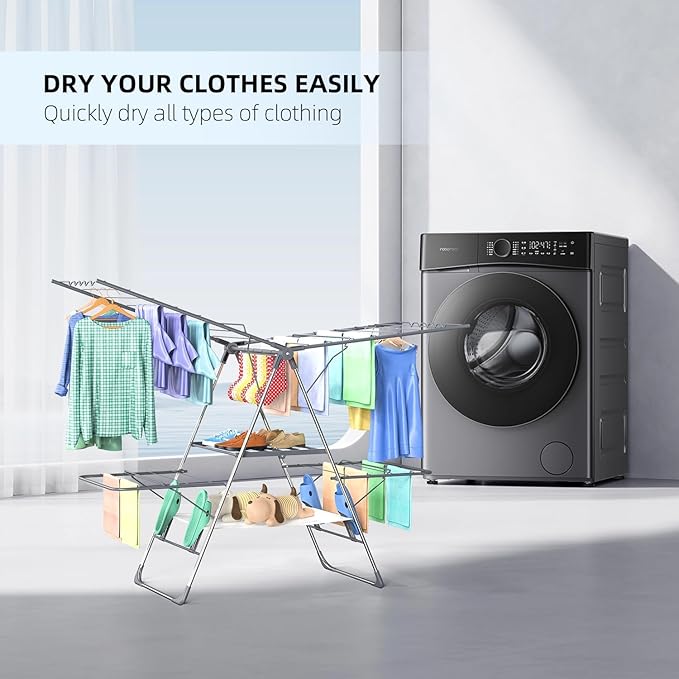 SZJoyBet Clothes Drying Rack, Foldable 2-Level Laundry Drying Rack for Clothes,Stainless Steel Drying Rack Clothing Collapsible for Indoor Outdoor,with Height-Adjustable Wings