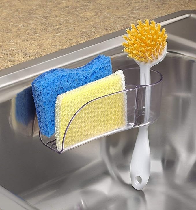 Spectrum 10950 Royo Suction Sink Sponge Center & Scrub Brush Holder, For Organization of Kitchen Tools and Storage, Clear