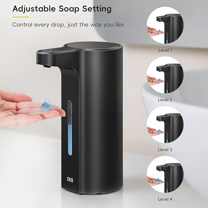 EKO Aroma Pro 13.5 fl oz Touchless Automatic Liquid Soap Dispenser, Rechargeable Hand & Dish Soap Dispenser for Bathroom and Kitchen, Waterproof, Adjustable Volume Control (Matte Black)