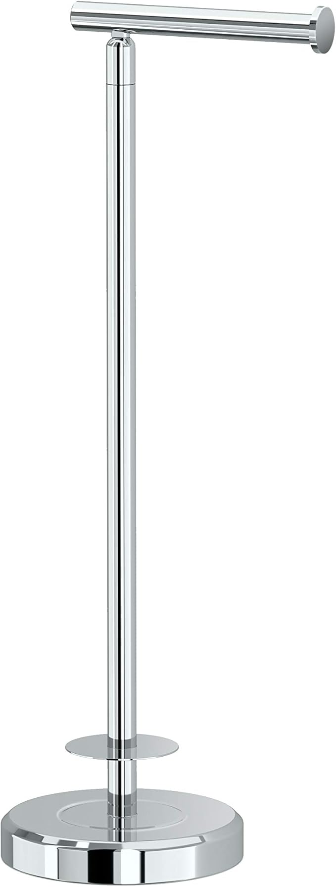 Gatco 1448C Latitude II Freestanding Toilet Paper Holder with Storage, Bathroom Tissue Stand, Chrome, 22.25" H, Holds 1–4 Reserve Rolls, Weighted Base