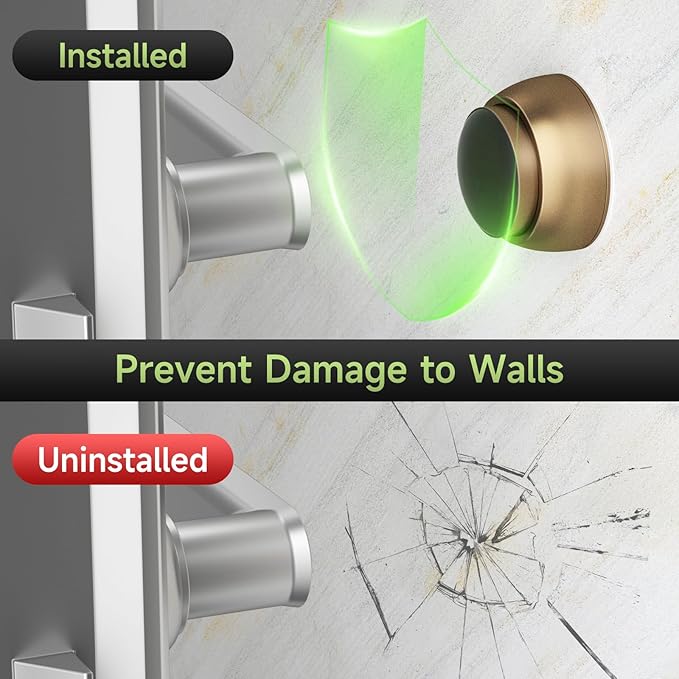 Door Stopper Wall Protector with Silicone Head, Aluminum Door Knob Wall Protector, Spring Shock Absorption Technology, 1.65" Door Stoppers for Wall, Adhesive Installation or with Screw, Bronze