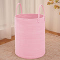Large Woven Laundry Basket Hamper,80L Cotton Rope Storage Bin for Blankets,Toys and Clothes,Decorative Tall Nursery Hamper for Living Room,Baby Nursery,Bathroom and Bedroom,Pink