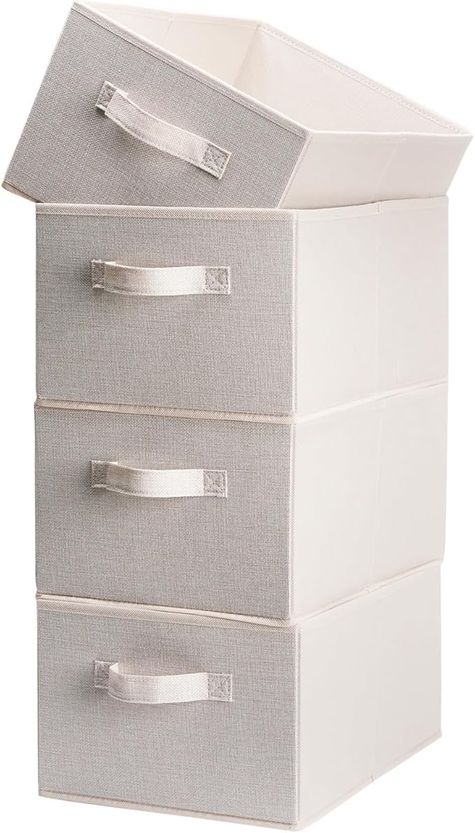 BOMKEE Clothings Collapsible Storage Bins, Foldable Organizers and Storage Baskets Cube Storage Bin for Bedroom Living Room (4 Pack) (Flaxen, 15.4x11.4x7.9inch)