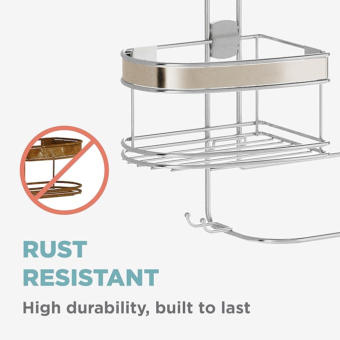 Zenna Home Expanding Shower Caddy, Rust-Resistant, Chrome with Brushed Accents