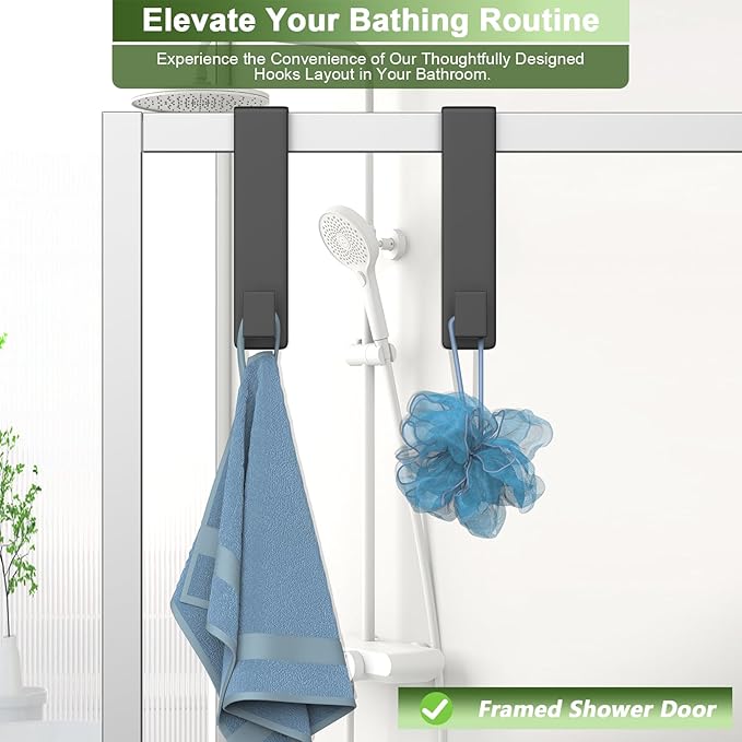 VINHOLD Over The Door Hooks, Door Hanger Hooks for Hanging Heavy Duty, Hat Organizer Coat Rack Towel Hooks for Bathroom, Door Rack for Bedroom Entryway Office (Black, 2 Pack, Fits 1-3/4" Thick Door)