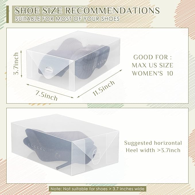 Sintuff 20 Pcs Clear Shoe Boxes Plastic Stackable Clear Shoe Storage Boxes for Women Men Ankle Boots High Heels Rooms Closet(11.8 x 7.5 x 3.7 Inches)