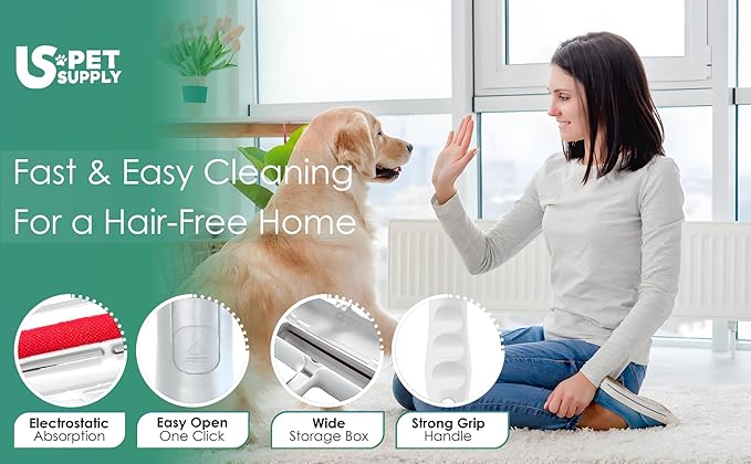 US PET SUPPLY Pet Hair Remover Roller -Reusable, Self Cleaning Lint Roller for Pet Hair Removal on Furniture, Carpets, Clothes & Car Seats-Dog & Cat Hair Remover No Sticky Tapes (White)