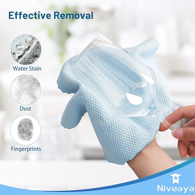 Niveaya 24 Pcs Fish Scale Streak Free Miracle Cleaning Cloth Easy Clean Nanoscale, Microfiber Window Mirror Glass Cleaning Cloth, Lint Free Cloth Wine Glass Polishing Towel, Reusable