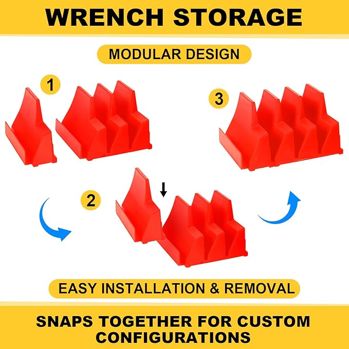 Chunful 100 pcs Modular Wrench Organizer Holder Wrench Tool Organizers Storage Racks Set with Metric & SAE Label for Tool Box Drawer Storage for Father Brother Professional Mechanics Men(Red)